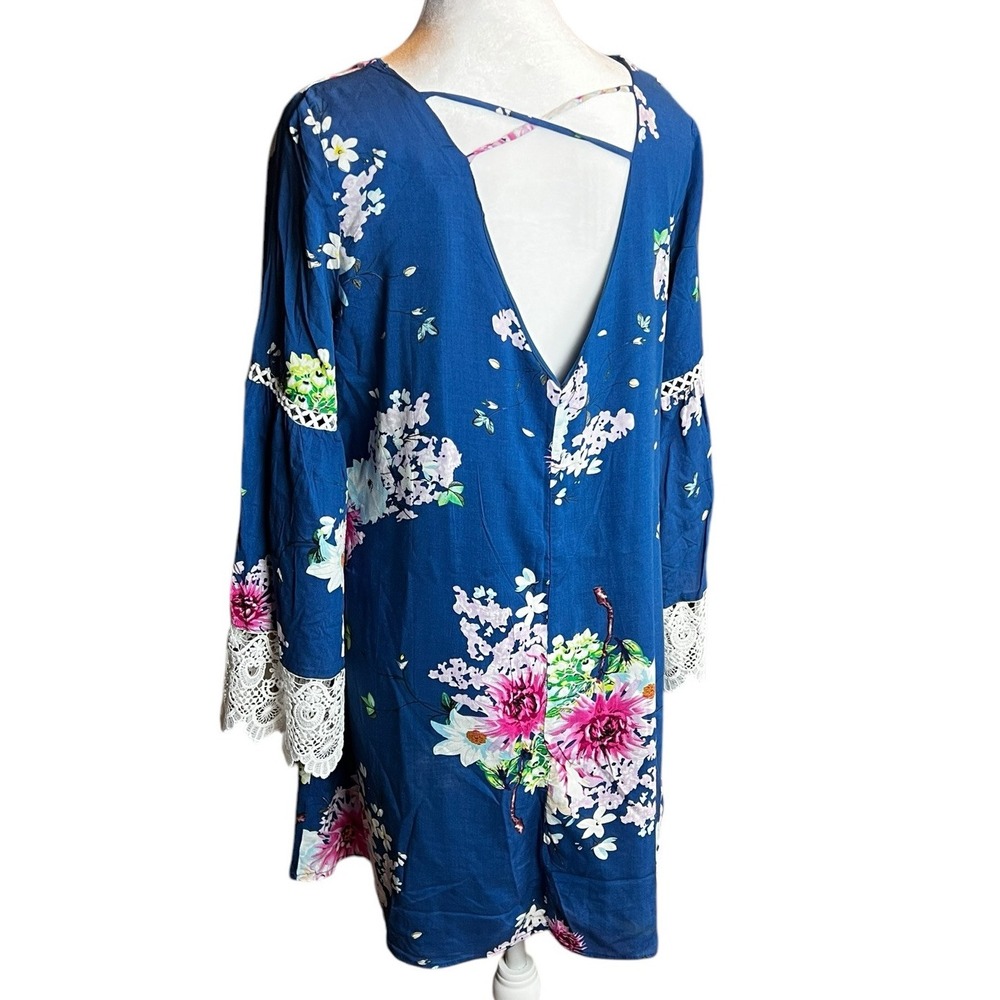 Davi & Dani Blue Floral Lace Dress Lightweight US Woman Size Large‎ - Picture 5 of 12
